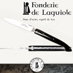 Fonderie de Laguiole: Knife Exception 12210 - full Black Tip Horn handle - stainless blade 14C28 - guilloched spring - FORGED bee hand cut and engraved 