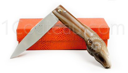 The Capucin pocket knife by Pierre Cognet - Ram, full tip horn sculpted handle