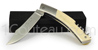 Couteau de poche Le Thiers par Pierre Cognet - manche Os de Chameau mitre inox bross�  avec TIRE-BOUCHON - lame forg�e acier Z70CD15 