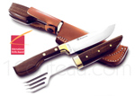 Set couteau et fourchette de luxe MASERIN avec gaine cuir pour le camping ou le pique-nique 