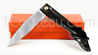 CHIEN: Couteau CAPUCIN par Pierre Cognet - manche pointe de Corne noire sculpt�e main CHIEN  lame forg�e acier carbone XC75 