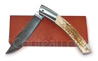 Couteau de poche Le Thiers manche CRO�TE DE MAMMOUTH par Pierre Cognet  lame forg�e acier Z70CD15 - mitre et platines inox 
