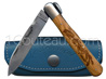 Le Proven�al -Olive- folding knife - Olive wood handle decorated with Olive - 1 satin stainless steel bolster - delivered with superb Max Capdebarthes full flower horizontal leather sheath (for belt) 
